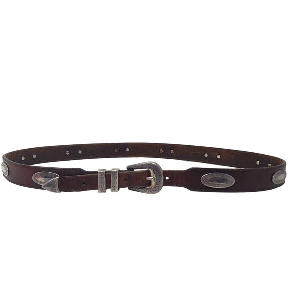 Vintage Leather and Silver Tab Belt - Picture 1 of 5